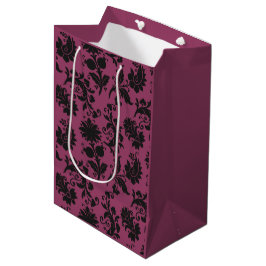 Roze en Zwart Gotische Bloemen Patroon Halloween Medium Cadeauzakje