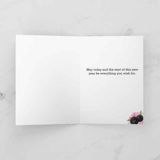 Roze en Zwart Goud 17e Verjaardag Kaart (Binnen)