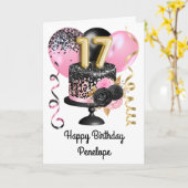 Roze en Zwart Goud 17e Verjaardag Kaart (Gele Bloem)