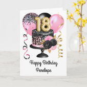 Roze en Zwart Goud 18e Verjaardag Kaart (Gele Bloem)