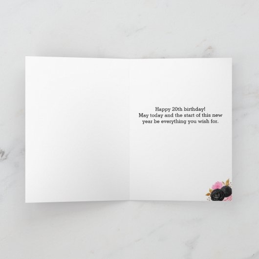 Roze en Zwart Goud 20e Verjaardag Kaart (Binnen)