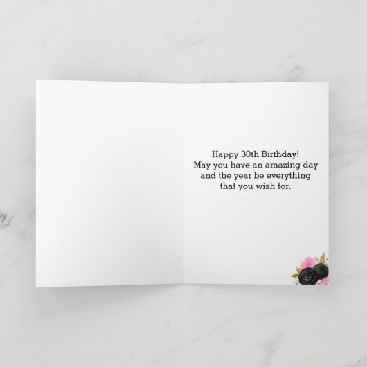 Roze en Zwart Goud 30e Verjaardag Kaart (Binnen)