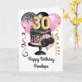 Roze en Zwart Goud 30e Verjaardag Kaart (Gele Bloem)