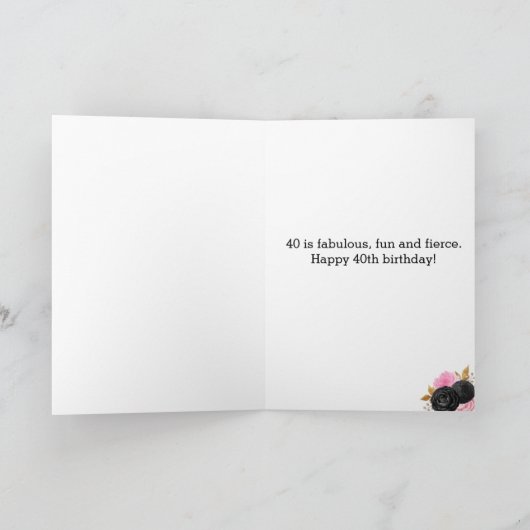Roze en Zwart Goud 40e Verjaardag Kaart (Binnen)