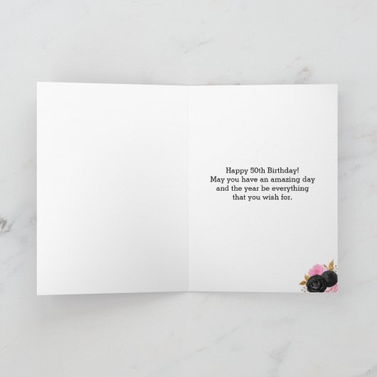 Roze en Zwart Goud 50e Verjaardag Kaart (Binnen)