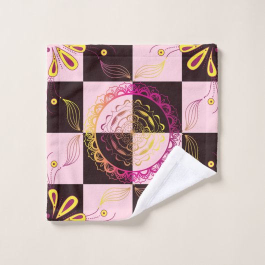 Roze en Zwart Grafische Kunst, Mystic Checkerboard Bad Handdoek (Wasdoekje)