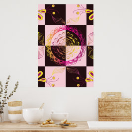 Roze en Zwart Grafische Kunst, Mystic Checkerboard Poster