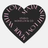 Roze en zwart handgemaakt met liefdesverpakking hart sticker (Voorkant)