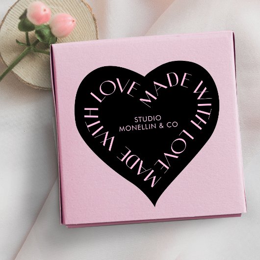 Roze en zwart handgemaakt met liefdesverpakking hart sticker
