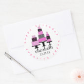 Roze en zwart Happy Birthday Cakes Ronde Sticker (Envelop)