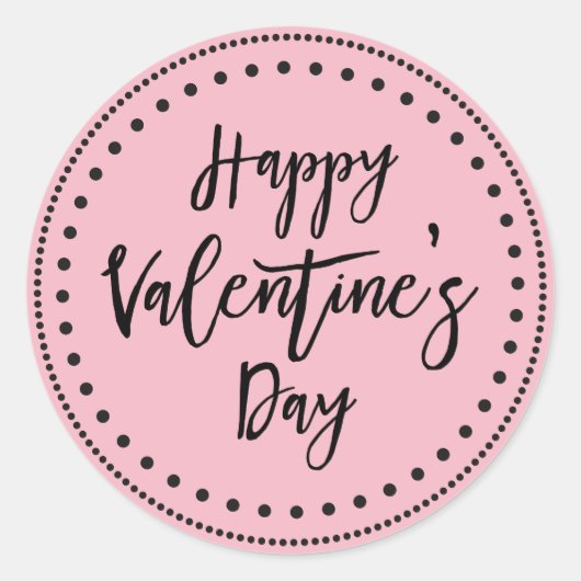 Roze en zwart Happy Valentine's Day Envelope Seal Ronde Sticker (Voorkant)