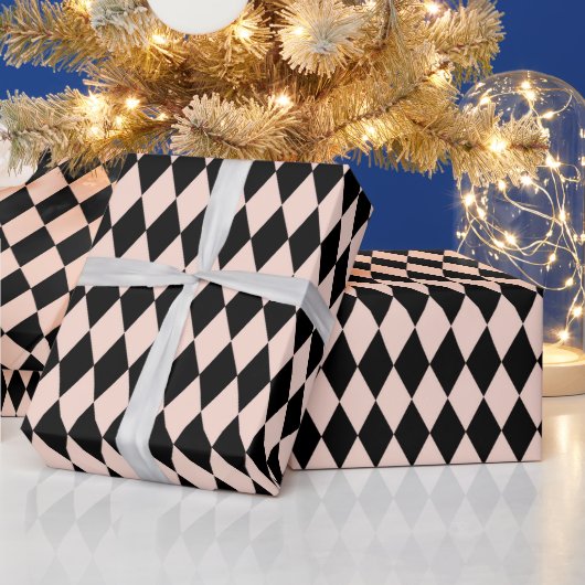 roze en zwart Harlequin Patroon Cadeaupapier (Feestdagen)