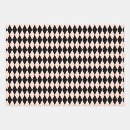 roze en zwart Harlequin Patroon Inpakpapier Vel