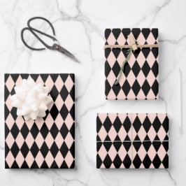 roze en zwart Harlequin Patroon Inpakpapier Vel
