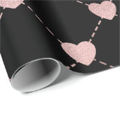 Roze en zwart hartpatroon cadeaupapier (Rol Hoek)