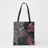 Roze en zwart herbruikbare Halloween Tote Bag (Voorkant)