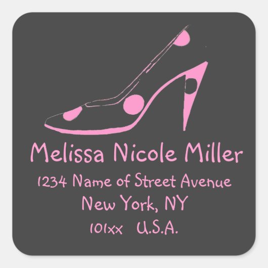 Roze en Zwart Hoge Hiel Schoen adreslabel Vierkante Sticker (Voorkant)