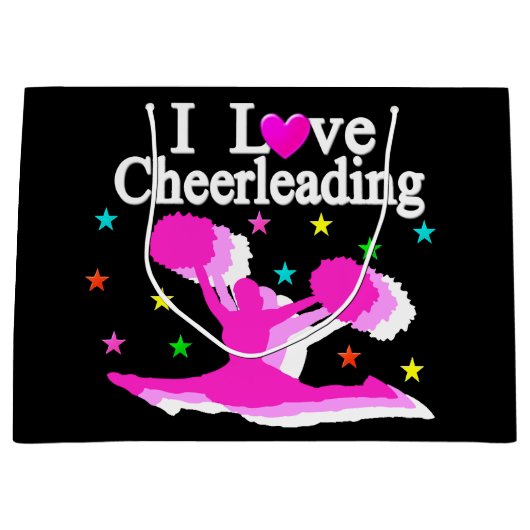 ROZE EN ZWART IK HOU VAN CHEERLEADER CADEAUTASSEN LARGE CADEAUTASJE (Voorkant)