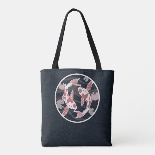 Roze en Zwart Koi Visvijver Logo Tote Bag (Achterkant)