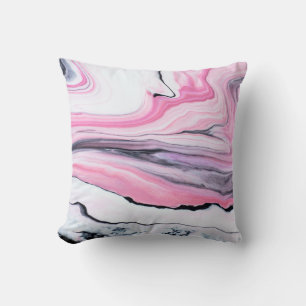 Roze en zwart marmer patroon monogram kussen