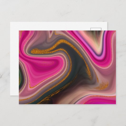 Roze en zwart met Abstracte goudzeven Briefkaart (Voorkant / Achterkant)