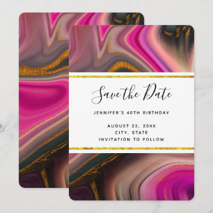 Roze en zwart met Abstracte goudzeven Save The Date