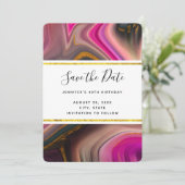 Roze en zwart met Abstracte goudzeven Save The Date (Staand voorkant)