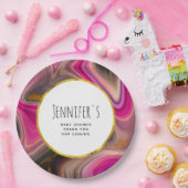 Roze en zwart met Baby shower voor goudziren Papieren Bordje (Feest)