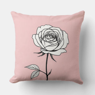 Roze en zwart met gestileerd roos kussen