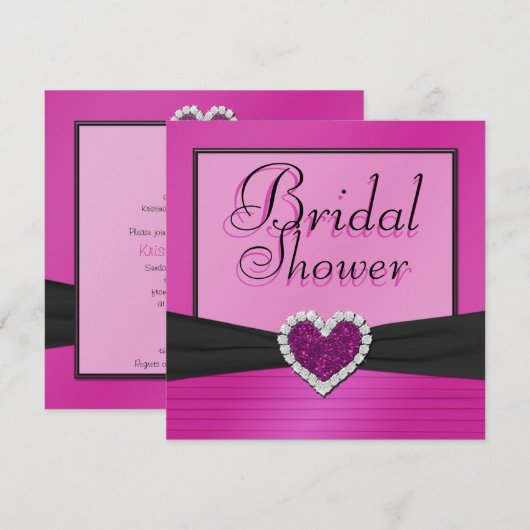 Roze en zwart met Glitter Heart Vrijgezellenfeest Kaart (Voorkant / Achterkant)