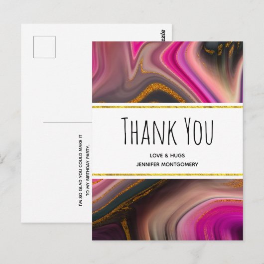 Roze en zwart met Gold Swirls Abstract Hartelijk d Briefkaart (Voorkant / Achterkant)