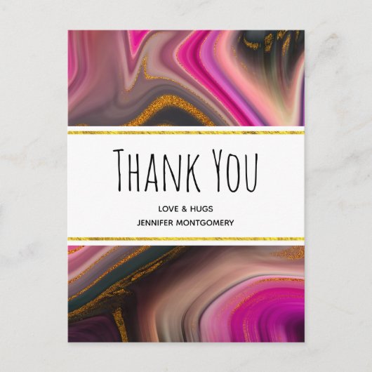 Roze en zwart met Gold Swirls Abstract Hartelijk d Briefkaart (Voorkant)