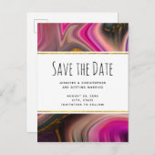 Roze en zwart met Gold Swirls Sla de datum op Uitnodiging Briefkaart (Voorkant / Achterkant)