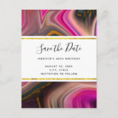 Roze en zwart met Gold Swirls Sla de datum op Uitnodiging Briefkaart (Voorkant)