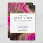 Roze en zwart met gouden zweepjes Abstract huwelij Kaart (Voorkant / Achterkant)