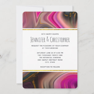 Roze en zwart met gouden zweepjes Abstract huwelij Kaart