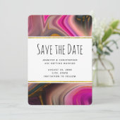 Roze en zwart met gouden zweepjes Abstract huwelij Save The Date (Staand voorkant)