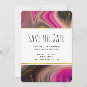 Roze en zwart met gouden zweepjes Abstract huwelij Save The Date