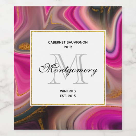 Roze en zwart met goudzeven Wijnbereiding Wijn Etiket (Enkel label)