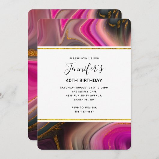 Roze en zwart met goudziren Abstracte verjaardag Kaart (Voorkant / Achterkant)