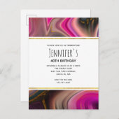 Roze en zwart met goudziren Abstracte verjaardag Uitnodiging Briefkaart (Voorkant / Achterkant)