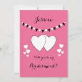 Roze en zwart met harten bunting bruidsmeisje kaart (Voorkant)
