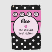 Roze en zwart met strepen en polka-punten golfhanddoek (Voorkant)
