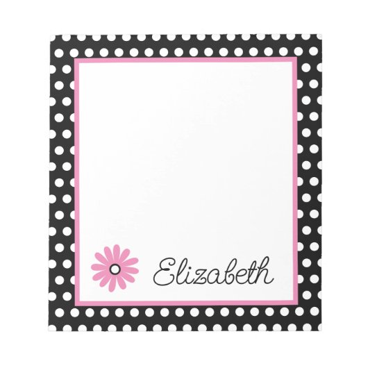 Roze en Zwart Met Witte Polka Dots Gepersonaliseer Notitieblok (Voorkant)