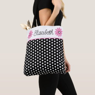 Roze en Zwart Met Witte Stippen Persoonlijk Tote Bag