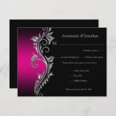 Roze en Zwart met Zilver Swirl RSVP (Voorkant / Achterkant)