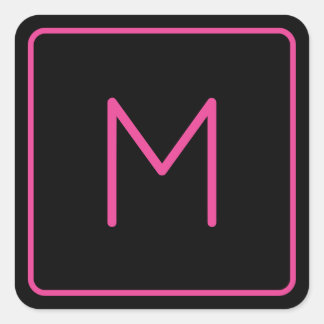 Roze en Zwart Minimalistische Typografie Monogram Vierkante Sticker