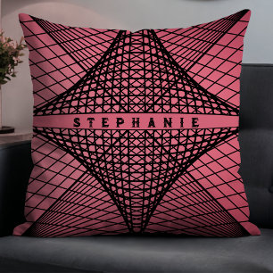 Roze en Zwart Modern Abstract Geometrisch Kussen