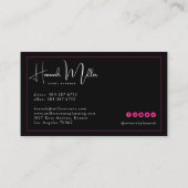 Roze en zwart | Modern Elegant Minimalist Visitekaartje (Achterkant)