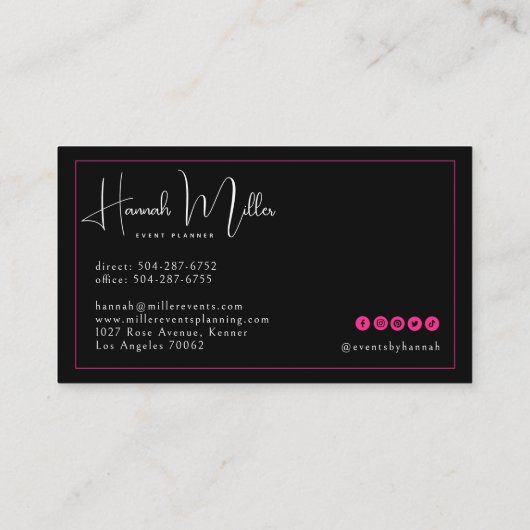 Roze en zwart | Modern Elegant Minimalist Visitekaartje (Achterkant)